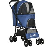 Cochecito para perros pawhut acero, tela oxford azul marino 81x48x99 cm
