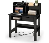 Escritorio para computadora con tomas de corriente, puertos usb y tipo c, estante superior, compartimentos abiertos y cajón, para estudio. dormitorio,