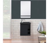 Meuble lave-mains hampton noir avec vasque noire + miroir
