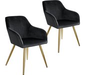 Juego de 2 sillas con patas doradas, asiento salón, cocina comedor, diseño elegante, negro 08_0000165