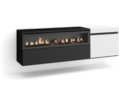 Mueble tv, televisión, 150x35x45cm, para tv hasta 65, chimenea eléctrica, colgado, suspendido, blanco y negro