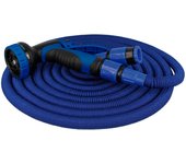 Amig - manguera extensible | 15 metros | incluye accesorios y pistola de riego de 9 funciones | soporta hasta 6 bar. de presión | color azul | doble l