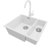 Primagran fregadero bajo encimera blanco 56x47cm, fregadero granito 1,5 senos + grifo 32x20cm + sifón, fregadero cocina al mueble 60cm - london duo