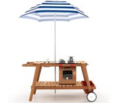 Cocina escalable de madera con ruedas, carro de cocina, sombrilla, horno, caja de almacenamiento extraíble, juguete para niños de 3 años+