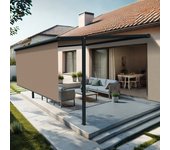 Melodie - pérgola de lona (motorizado con mando a distancia + manivela - topo - gris antracito - 4.00m x 3.00m)