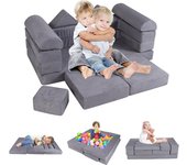 Sofá modular para niños, set de sofá de espuma convertible con funda de tela suede, espuma de alta densidad, sofá modular para niños, muebles