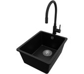 Primagran fregadero bajo encimera negro 36x44cm, fregadero granito 1 seno + grifo 40x13cm + sifón, fregadero cocina al mueble 40cm - venecia easy
