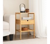 Mesita de noche de bambú multiusos con cajón y estante ranurado mesa auxiliar 3 niveles para dormitorio salón 40 x 40 x 68 cm natural