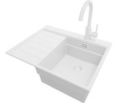 Primagran fregadero granito todo blanco 62x50cm, cocina 1 seno + grifo 32x20cm + sifón, sobre encimera al mueble 40cm - sydney