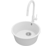Primagran fregadero bajo encimera blanco 46x46cm, fregadero granito 1 seno + grifo 40x22cm + sifón, fregadero cocina al mueble 50cm - la valeta
