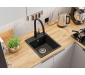Primagran fregadero cocina grafito 38x44cm, fregadero granito 1 seno + sifón, fregadero sobre encimera al mueble 40cm - riga easy