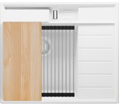 Primagran fregadero cocina todo blanco 62x53cm, fregadero granito 1 seno + sifón + accesorios, fregadero sobre encimera al mueble 45cm