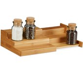 Relaxdays especiero, tres estantes, extensible, impermeable, bambú, marrón, 8x38,5x21 cm
