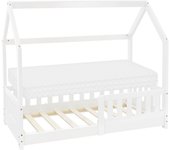 Ml-design cama infantil tipi 70 x 140 cm color blanco con colchón de espuma fría y somier estructura de listones con techo forma de casa