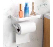 Portarrollos de papel higiénico de aluminio sin taladrar, con estantes amplios, autoadhesivo, para pared, para baño y cocina (blanco)