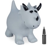 Relaxdays dinosaurio saltarín hinchable, triceratops, juguete saltador, con hinchador, libre de bpa, niños y niñas, gris