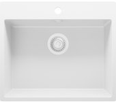 Primagran fregadero cocina todo blanco 58x50cm, fregadero granito 1 seno + sifón, fregadero sobre encimera al mueble 60cm - riga