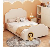 Cama tapizada cama infantil 90 x 200 cm cama individual con cabecero en forma de nube y somier terciopelo - beige