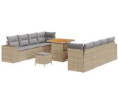 Vidaxl conjunto de sofá de jardín de 11 piezas con cojines beige poliratán acacia, vidaxl conjunto de comedor de jardín de 3 piezas con cojines beige