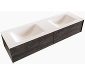 Mondiaz lush 150cm mueble de baño color dark brown con 2 cajones. con lavabo cloud doble 2 orificios color talc