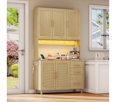 Aparador de cocina 100x40x183cm - con usb y enchufe - con led - 5 puertas y 3 cajones - natural