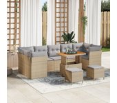 Conjunto de 10 piezas de sofás de jardín con cojines beige ratán sintético acacia, conjunto de 3 piezas de sofás de jardín con cojines beige ratán sin