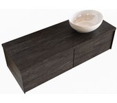 Mondiaz lush 120cm mueble de baño dark brown con 2 cajones. con lavabo derecho sin orificios blanco brillo