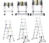 Escalera telescópica articulada 1,4+1,7m, escalera de tijera profesional multifunción plegable de 4x5 peldaños