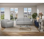 Sofá de 3 plazas y sillón reclinable eléctrico de tela gris claro ozarto