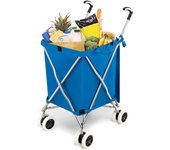 Carro de la compra plegable con ruedas, ligero con ruedas giratorias dobles, bolsa oxford extraíble e impermeable, capacidad de 90l/30 kg, azul
