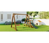Columpio doble niños con tobogán+escalera | estructura madera maciza exterior | 238x240x168cm