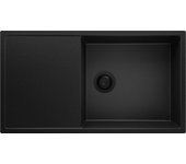 Primagran fregadero cocina todo negro 90x50cm, fregadero granito 1 seno + sifón, fregadero sobre encimera al mueble 60cm - ibiza