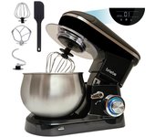 Batidora amasadora repostería profesional cocina orbital 5l, 6 velocidades + pulso pantalla led, briebe, negro, 1800w, km1164