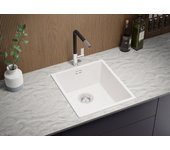 Primagran fregadero cocina blanco 41x47cm, fregadero granito 1 seno + sifón, fregadero sobre encimera al mueble 45cm - london slim