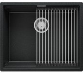 Primagran fregadero bajo encimera grafito 56x47cm, fregadero cocina 1 seno + sifón + enrollable escurridor, fregadero granito al mueble 60cm - prague