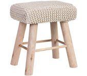 Taburete de madera y algodón trenzado blanco26x39x44h cm