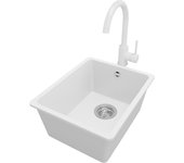 Primagran fregadero granito blanco 36x44cm, fregadero cocina 1 seno + sifón + accesorios, fregadero sobre encimera al mueble 40cm - venecia slim easy