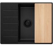 Primagran fregadero cocina todo negro 62x50cm, fregadero granito 1 seno + sifón + accesorios, fregadero sobre encimera al mueble 50cm - copenhague