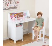 Set mesa y silla infantil madera estudio estantería 90x45x86 cm blanco