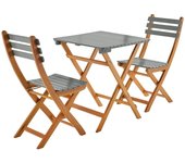 Mesa de jardín de madera de acacia con 2 sillas plegables, hilora, verde kaki, 60x60x8 cm