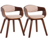 Juego de 2 sillas de comedor de diseño escandinavo en tela color crema y estructura de madera oscura 10_0001726