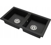 Fregadero cocina negro 43,6x82cm, fregadero granito 2 senos + sifón
