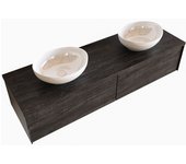 Mondiaz lush 150cm mueble de baño dark brown con 2 cajones. con lavabo doble sin orificios blanco brillo