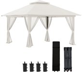 Cenador plegable outsunny tela de poliéster, nylon, metal crema 392x392x283 cm