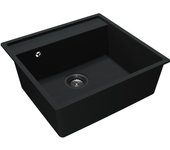 Granitemy bremen fregadero de granito 53x50 cm negro para montaje superior, bajo encimera y a ras de encimera con plataforma para grifo con tapón de