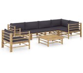 Vidaxl set de muebles de jardín 7 piezas bambú con cojines gris oscuro