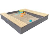 Axi evy arenero de madera con depósito de agua, banco & espacio de almacenaje | arenero para niños en gris & marrón con tapa & lona | 119 x 117 cm