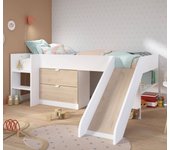 Cama tobogán infantil decoración blanco y roble jackson somier incluido 90 x 200 cm