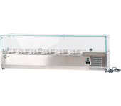 Cleiton® vitrina de ingredientes refrigerada 140x33x44 cm de acero inoxidable 6 cubetas gn 1/4 | nevera de ingredientes con termostato digital dixell