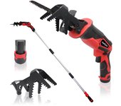 Fishtec sierra eléctrica inalámbrica, batería de 12 v, brazo telescópico de 170 cm, mango de sujeción, 2 cuchillas para madera y metales, color rojo